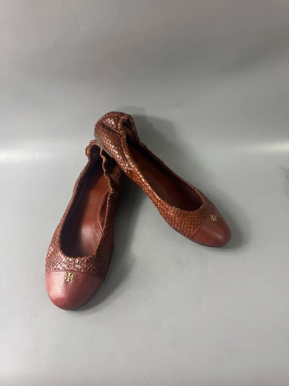 Tory Burch YORK Burgundy Leather Snake Pattern Flats - Size 9 1/2